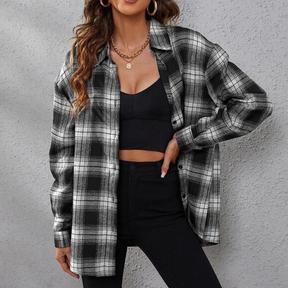 Casual plaid Print Drop Shoulder Shirt - Picture 1 of 5